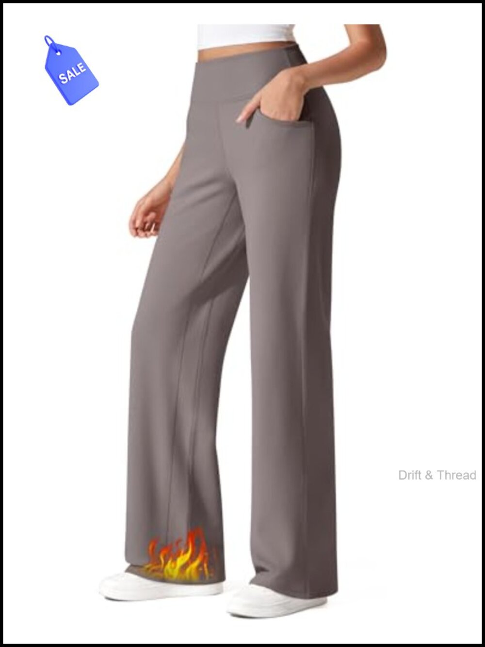 Fleece Lined Wide Leg Yoga Pants High Rise with Pockets